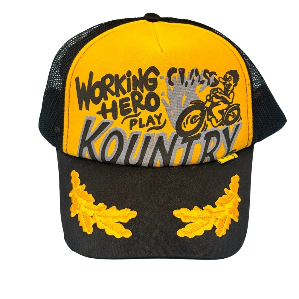 Kapital Kountry Working Class Hero Trucker Hat Yellow Black Snapback Mesh Cap